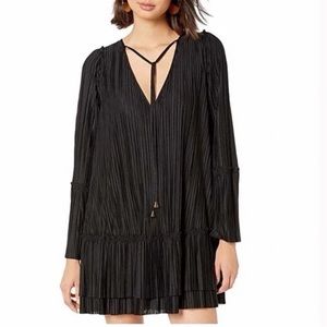 Free People Black Pleated Long Sleeve Dress XS